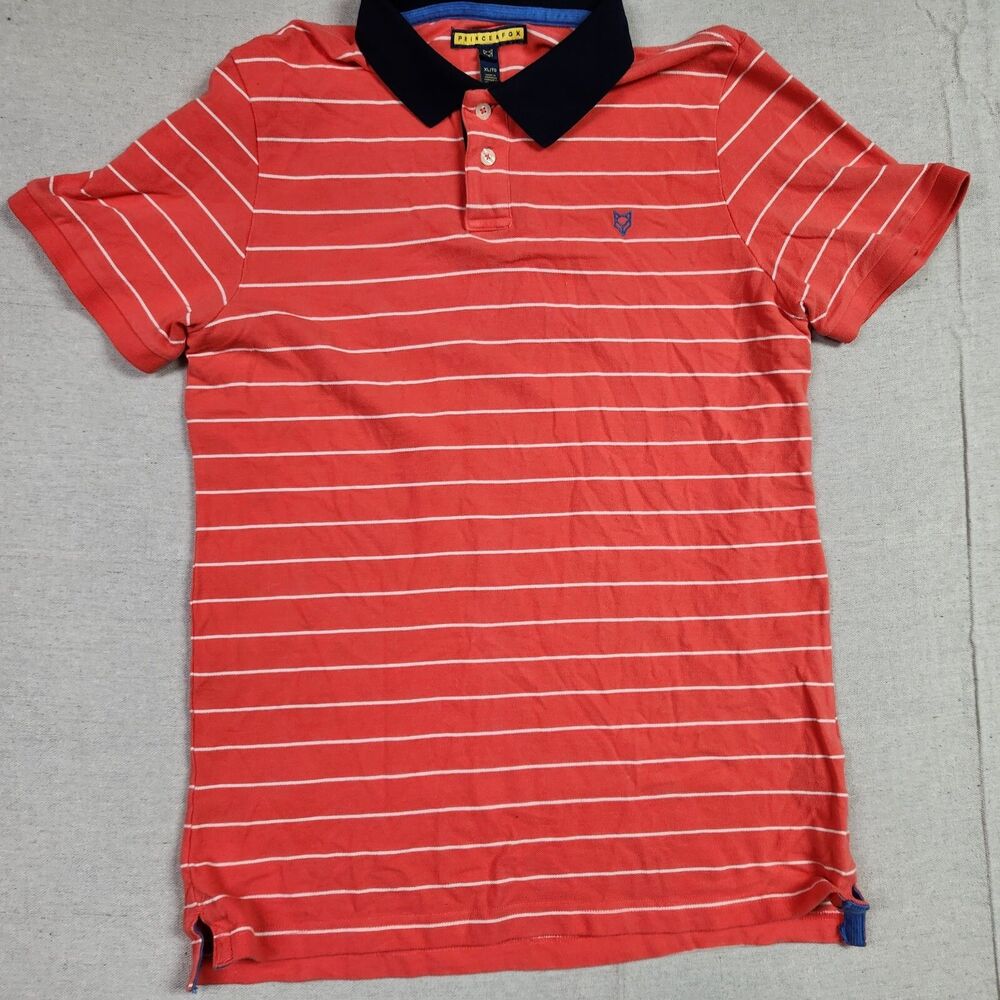 Prince & Fox Shirt Mens XL Polo Red Striped Casual Preppy Golf Rugby